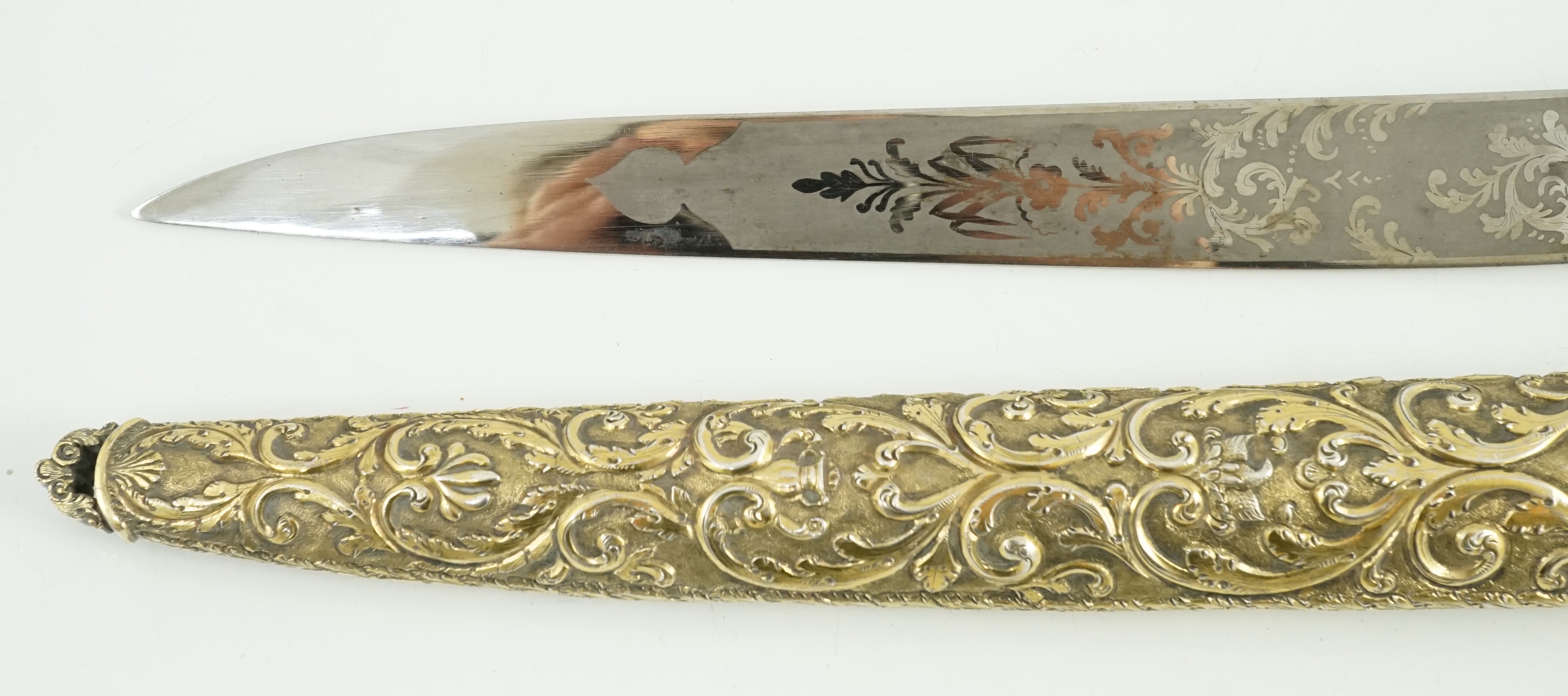 An early Victorian silver gilt handled dagger and scabbard by Joseph Wilmore